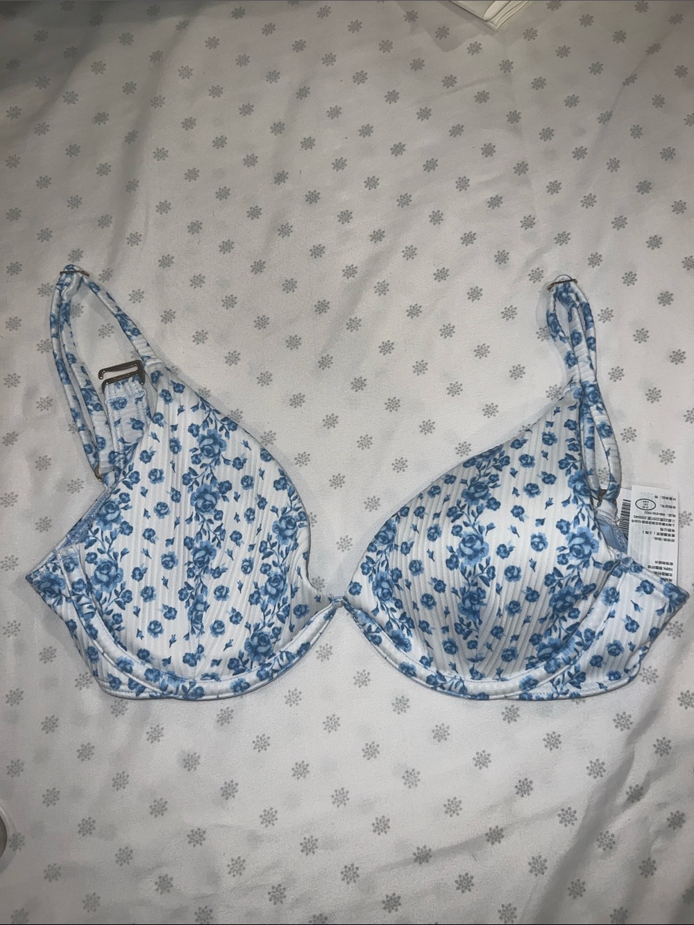 Hollister White Bikini Top with Blue Floral Print